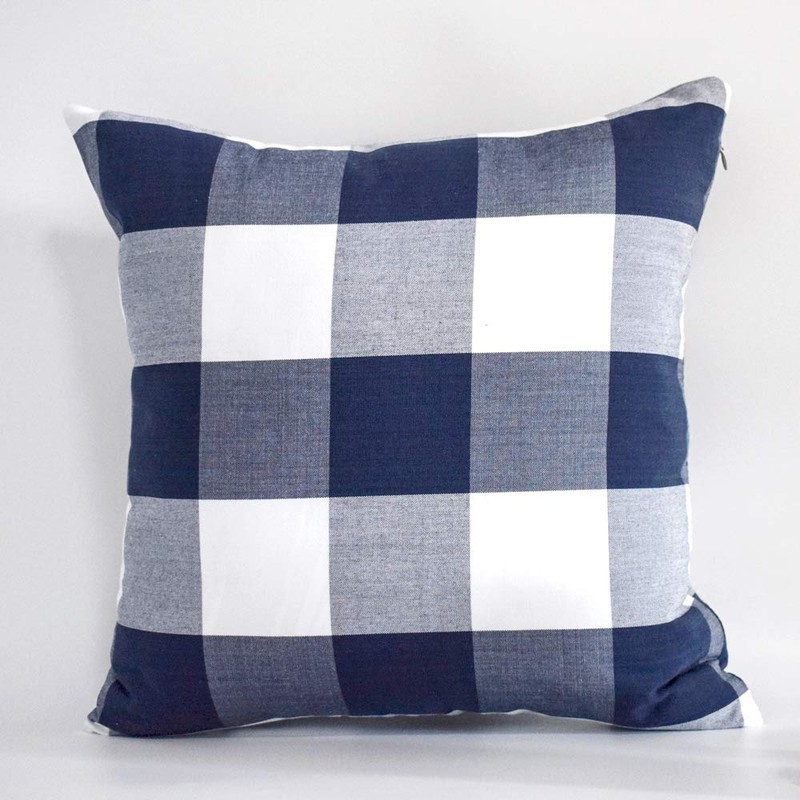 HOPLEE Farmhouse Pillow Covers 20x20 Navy Blue Pillow Cover with