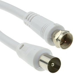 kenable Coaxial Satellite to TV Aerial Cable F type Plug to RF Fly Lead RG59 2m White [2 metres]