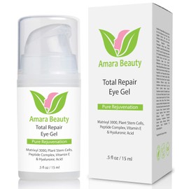 Amara Beauty Eye Cream Gel – Under Eye Treatment for Dark Circles & Puffiness with Peptides, Hyaluronic Acid & Botanical Extracts, Lightweight Anti-Aging Eye Gel for Fine Lines & Wrinkles, 0.5 fl oz