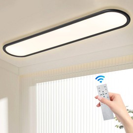 Ganeed 55.1" High Brightness Linear LED Ceiling Lamp, 60W Dimmable Low Profile Flush Mount LED Flat Panel Long Ceiling Light Fixture for Kitchen Office Laundry Shop, Black