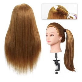 Armmu 26"-28" Mannequin Doll Head with 60% Real Hair, Hairdresser Practice Training Head Cosmetology Manikin Doll Head with 9 Tools and Clamp - #27 Honey Golden