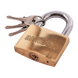 Amtech T1400C 63mm Solid Brass Padlock, Small Padlock with Keys for Luggage, Lockers, Toolboxes, Cupboards or Sports Bags