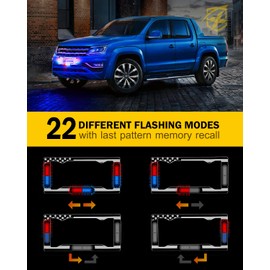 Xprite 36 LED License Plate Strobe Light, US Flag Front/Rear Police Light, 22 Flash Modes Emergency Safety Warning LED License Frame for Police Car Vehicle Truck, Red Blue (w/Pre-Installed 9FT Cable)