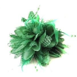 Flower Feather Bead Corsage Hair Clips Fascinator Hairband and Pin (Green)