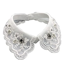 Statement Necklace for Women Girls Simulated Pearl Beaded Bib Detachable False Collar Choker Necklaces Clothing Accessory (G White)