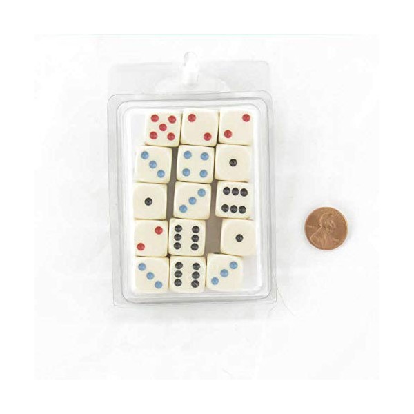Michigan Red Eye Ivory Dice with 3 Color Pips Rounded Corners 16mm (5/8in) Pack of 15 Wondertrail