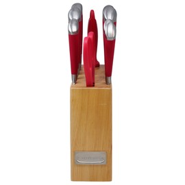 Cuisinart 11 Piece Stainless Steel Kitchen Chef Santoku Knife Set with Wooden Block and Shears, Red