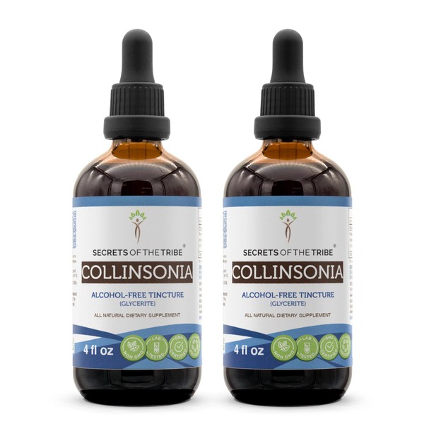Secrets of the Tribe Collinsonia Tincture Alcohol-Free Extract, Wildcrafted Stoneroot (Collinsonia Canadensis) Dried Root (2x4 FL OZ)