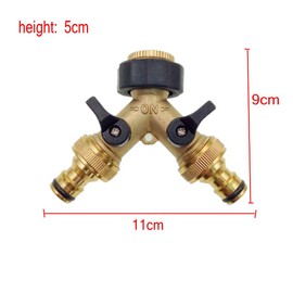 JZK Brass 2 Way Tap Connector Double Tap Adapter Garden Tap Adaptor with Individual On/Off Valves for Home Kitchen Garden Outdoor