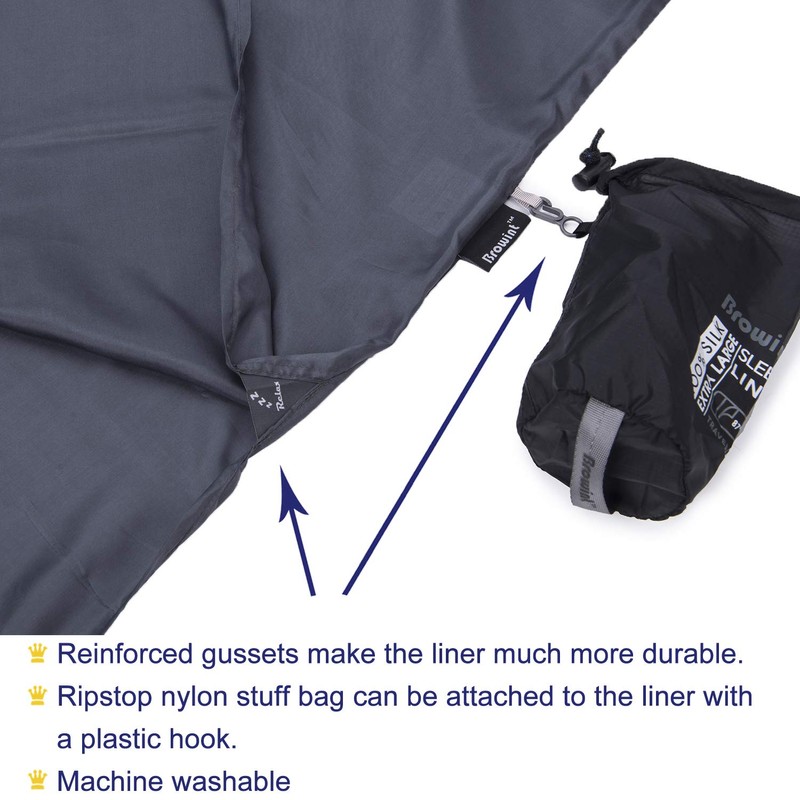 BROWINT Silk Sleeping Bag Liner, Silk Sleep Sack, Extra Wide