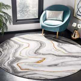 SAFAVIEH Craft Collection CFT819F Modern Abstract Non-Shedding Dining Room Entryway Foyer Living Room Bedroom Area Rug, 6'7" x 6'7" Round, Grey / Gold