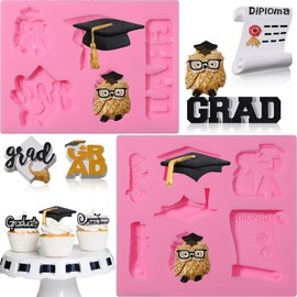 Graduation Molds Silicone, Graduation Fondant Molds With Owl Grad Cap Diploma Scroll Silicone Molud For Chocolate Candy Cookie Cupcake Cake Decoration for 2025 Graduation Celebration