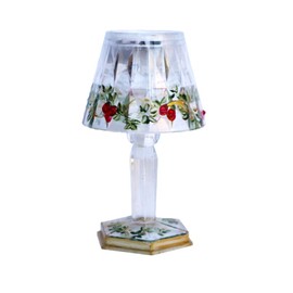 Christmas Lights Xmas Decor Decorative Lightweight Battery Operated Clear Lucite Little Mini Lamp with Hand Painted Holly and Berries Crystal Rhinestones Batteries Included Holiday Decorations