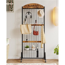 CHOEZON Grid Wall Panel 5.7' x 2' FT Grid Display Rack, 2 Packs Movable Gridwall Display Stand, Sturdy Floorstanding Wire Grid Rack, Rustic Brown and Black TCJ17P2BF