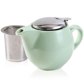 Auxmeware - Small Ceramic Teapot With Stainless Steel Infuser, Heat Resistant, Perfect Tea Maker, Light Green 350ml/12.0oz