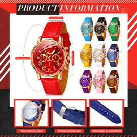 Yinkin 10 Pcs Assorted Platinum Watch Unisex Quartz Watch Sets for Women Men Ladies Watches Roman Numerals PU Leather Women's Wrist Watches