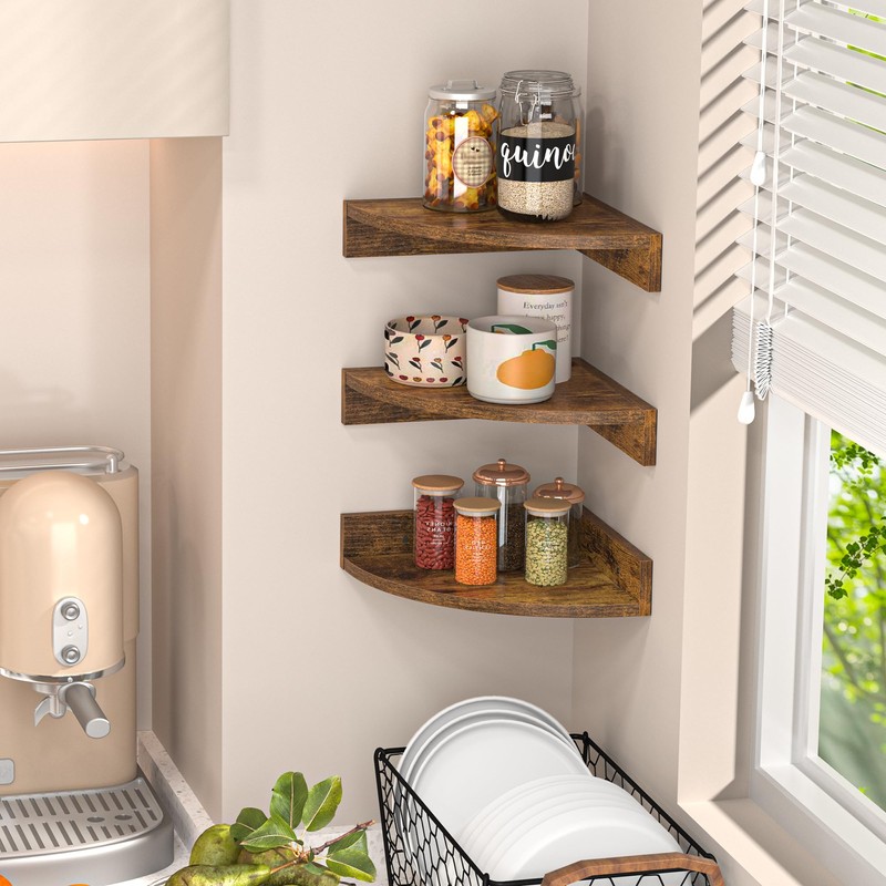 Fun Memories Corner Shelf Wall Mount, Wood Floating Corner Shelves,