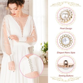 12 PCS Buttons, Pearl Buttons, Vintage Buttons, Metal Button Rhinestone Faux Pearl Buttons Embellishments Set for Coa Suits Knitting Sweaters Sewing Crafting Replacement, and Handmade Crafts (Pearl)