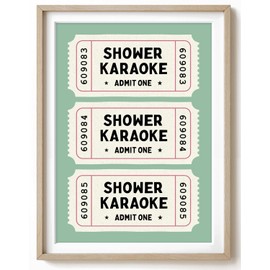 Shower Karaoke Print, Green Shower Karaoke Ticket Bathroom Art, A4 UNFRAMED Print, Retro Shower Karaoke Singing in Green Pastel, Bathroom Art Decor