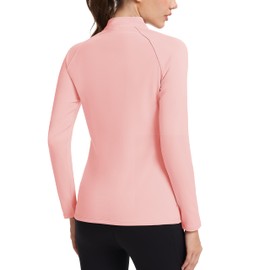 MAGCOMSEN Thermal Mock Neck Baselayer Women Fleece Lined Athletic Shirt Winter Running Hiking Water Resistant Undershirt Lightpink