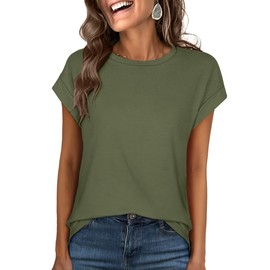 ANRABESS Womens Tops Summer Cap Sleeve Basic Tee Shirts 2025 Trendy Loose Fit Casual Dressy Business Work Tshirts Clothes Army Green XX-Large