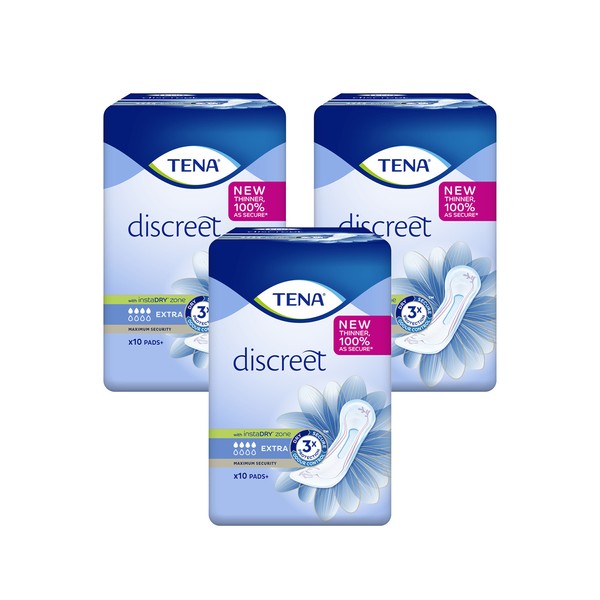 TENA Lady Discreet Extra incontinence Pads, 10 Pack | x3 Pack