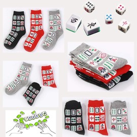 Elufly Creative Mah Jong - Calcetines de algodón para hombre y mujer (3 unidades), Mahjong Print/Mixcolor, Talla única