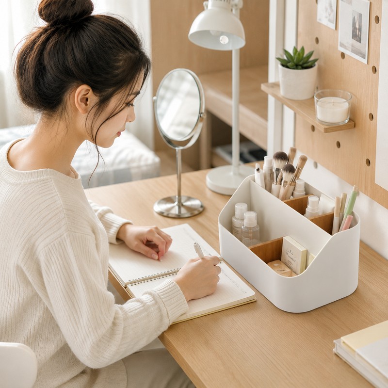 Desktop Makeup Organizer for Vanity and Desk - Plastic Storage
