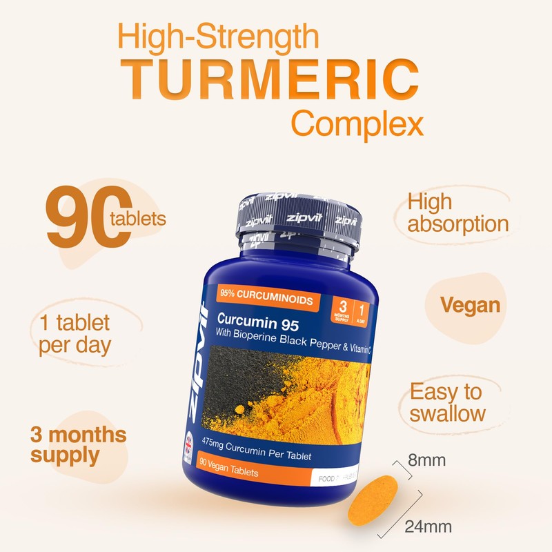 Zipvit Curcumin 95 with Bioperine, Turmeric Curcumin Supplement with 95%