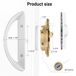 Lengtimo Sliding Door Lock with Mortise Lock (No Key), Patio Sliding Door Handle Reversible Design, Sliding Glass Door Lock Fits 3-15/16" Hole Spacing White