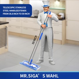 MR.SIGA Professional Microfiber Mop for Hardwood, Laminate, Tile Floor Cleaning, Stainless Steel Telescopic Handle - 3 Reusable Flat Mop Refills and 1 Dirt Removal Scrubber Included