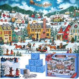 Advent Calendar 2024 Christmas Jigsaw Puzzles, 24 Box 1008 Pieces Christmas Puzzle Countdown Calendar, Ideal Christmas Toys for Holiday Home Decor, Xmas Gifts for Kids Teens Adults.
