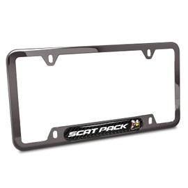 iPick Image Made for Dodge Scat-Pack Full Color Real Carbon Fiber Insert Gunmetal Chrome Stainless Steel License Plate Frame