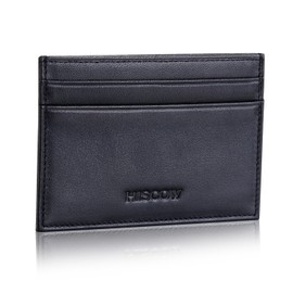 Leather Slim Card Holder, Tiny Small Credit Card Wallet ID Case for Men & Women (Black Vegetable-Tanned Leather)