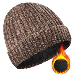 Beurlike Winter Beanie Hats for Men Women Warm Thick Soft Knit Hat Unisex Cuffed Fleece Lined Ski Hats(Khaki)