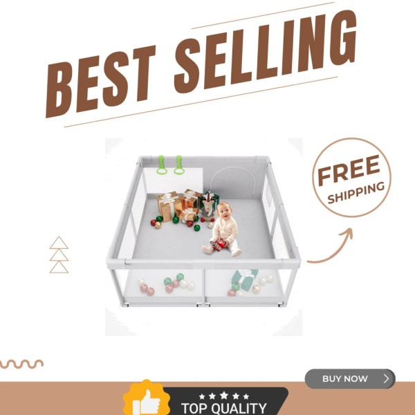 Space-Saving 47x47 Baby Playpen with Soft Foam & Zipper Entry