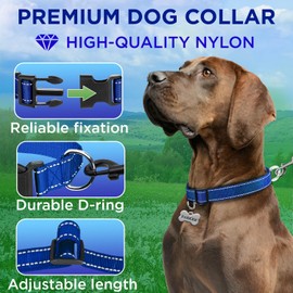 TECEUM Reflective Dog Collar – Navy Blue – M – Extra Soft Padding – Basic Nylon Pet Collar – Quick Release Buckle – Fits Small, Medium and Large Dogs, Puppies, Cats – ESA & Service Dog Options