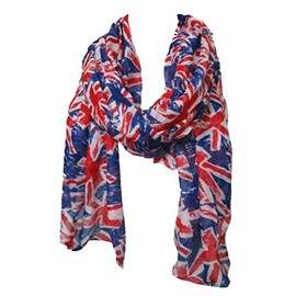 World of Shawls UK Flag Print Scarf Union Jack Womens London Fashion Denim Blue (Blue & Red)