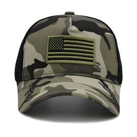 NVJUI JUFOPL American Flag Hat, USA Flags Trucker Hat for Men & Women, Adjustable Embroidered Baseball Cap, Mesh Snapback Hat Camo