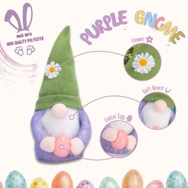 Easter Bunny Gnome Plush Dolls – Handmade Faceless Scandinavian Dwarves with Easter Eggs & Carrot – Spring Table Decor (Purple)