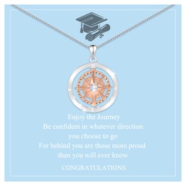 QianSiLi Graduation Gifts for Her Gold Compass Necklace for Women High School College Graduation Gifts for Women Daughter Best Friend Students