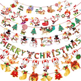 GOODCHI Christmas Decorations Cute Garland Banner Decoration Merry Christmas Socks Tree Santa Claus Reindeer Christmas Tree Flag Banner Party Accessories Fashionable Wall Decoration Window Entrance
