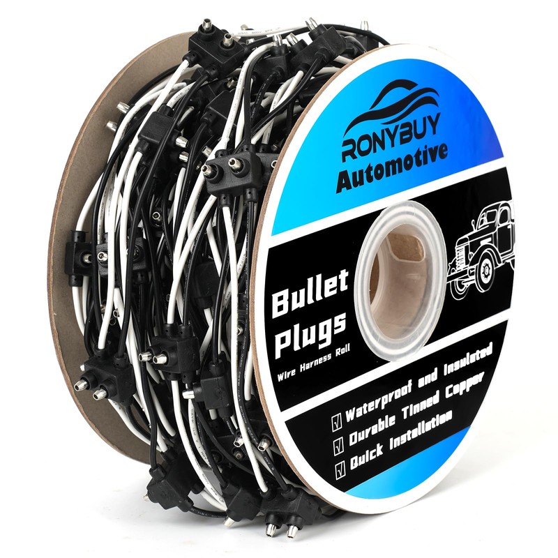 Ronybuy 150x 2 Wire Pigtail Double Male Bullet Plugs Roll,