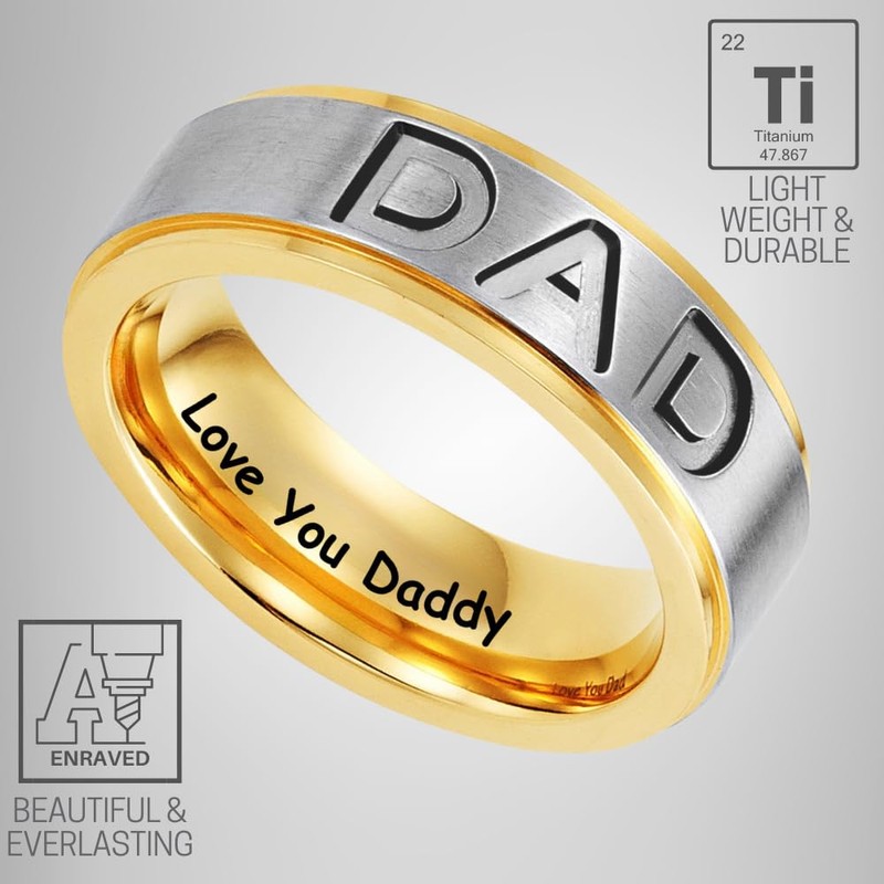 Willis Judd Mens DAD Titanium 8mm Ring Engraved Love You