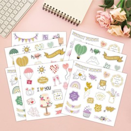 12 Sheets 219 Pieces Wedding Scrapbook Stickers Valentine's Day Wedding Project Stickers Wedding Engagement Anniversary Cards Envelopes Invitation Cards Scrapbook Decorative Stickers