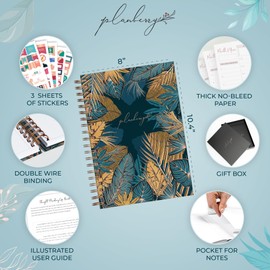 PLANBERRY Large Hourly Schedule Planner Premium – Undated Organizer for Productivity, Time Management & Budget, 8x10.4″ (Tropical Forest)