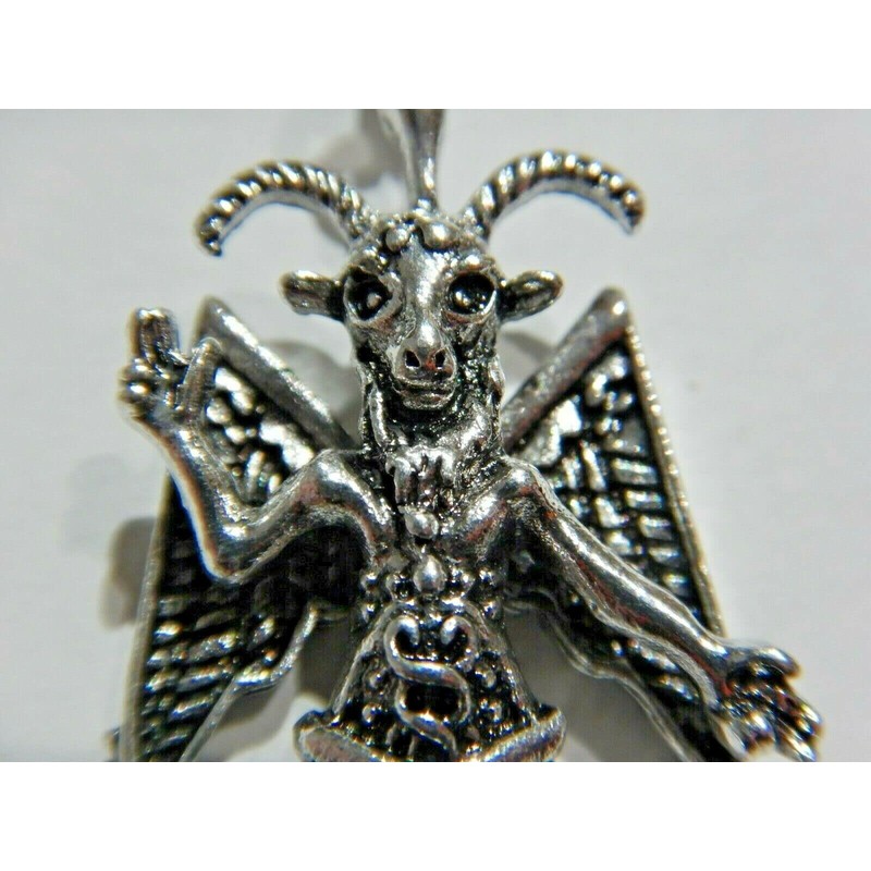 BAPHOMET NECKLACE little unisex silvertone figural charm on stainless steel
