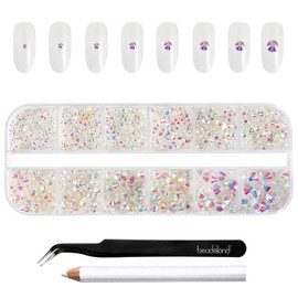 Beadsland Rhinestones for Makeup, 8 Sizes, 2500 Pieces, Crystal Flat Back Rhinestones, Face Gemstones for Nails, Crafts with Tweezers and Wax Pen, Transparent AB, SS4-SS30