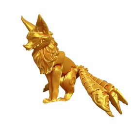 FAYZSOWSR 3D Printing Fox, Chinese Mythology Nine Tailed Fox Figurine Multi Jointed Movable Statue Articulated Figurine Office Bedroom Desktop Decoration Animal Sculpture (Yellow)