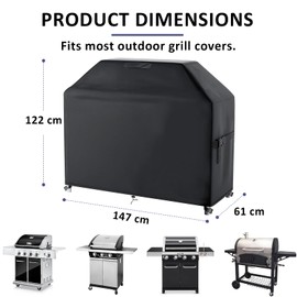 Aipwerer Weatherproof Grill Cover, 600D Oxford Grill Cover for Weber, Brinkmann, Enders, Char Broil, Grill Cover, Tear-Resistant, Waterproof, Winterproof, UV Protection (147 x 61 x 122 cm)